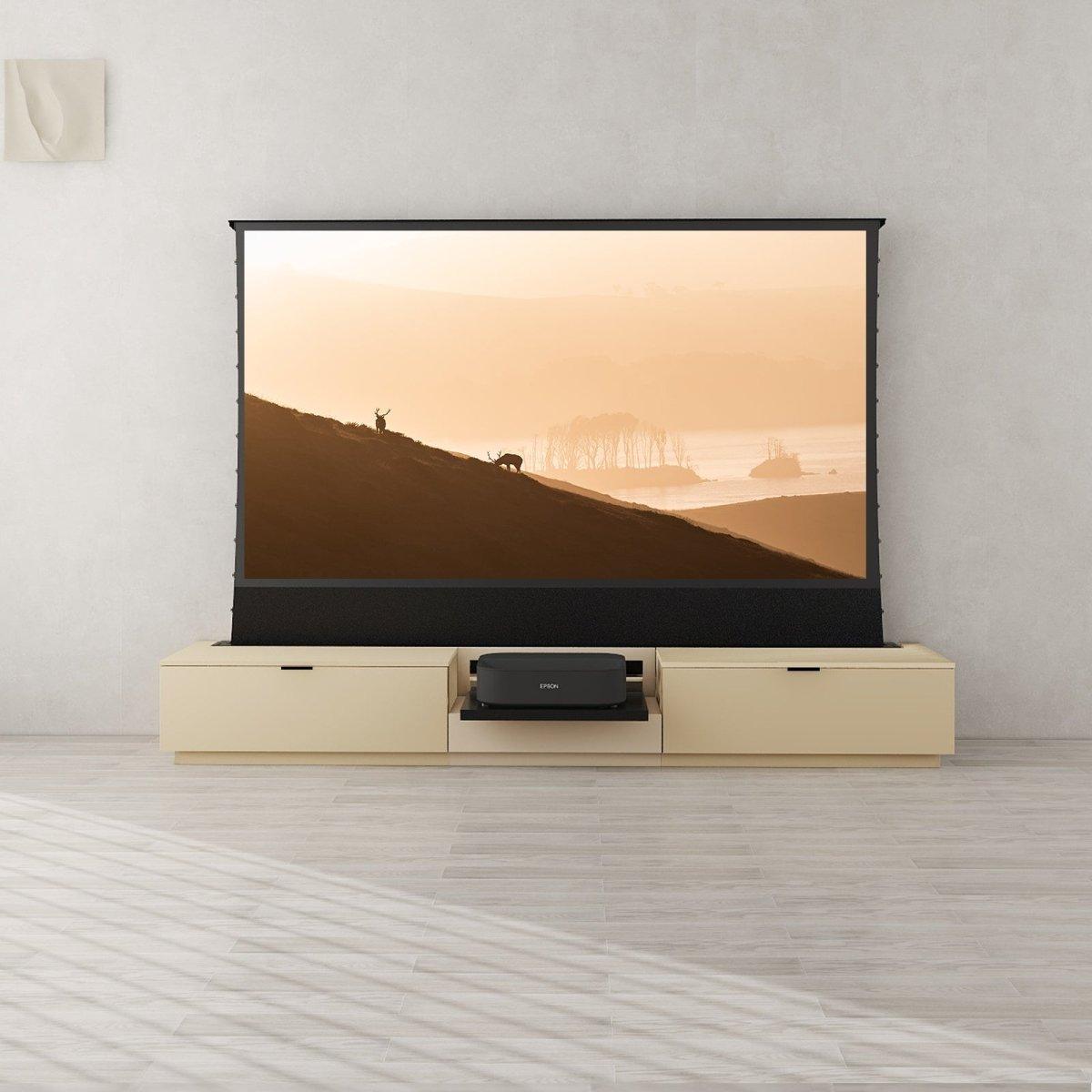 VIVIDSTORM Bundle-Projector&Screen&Motorised Laser TV Cabinet Berlin - Epson Edition - VIVIDSTORM