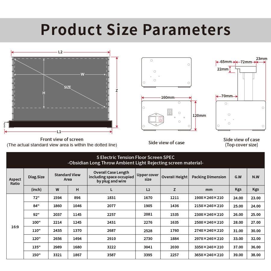 VIVIDSTORM S 3D ALR Motorized Tension Floor Rising 3D Obsidian Long Throw ALR(high gain) Projector screen - VIVIDSTORM