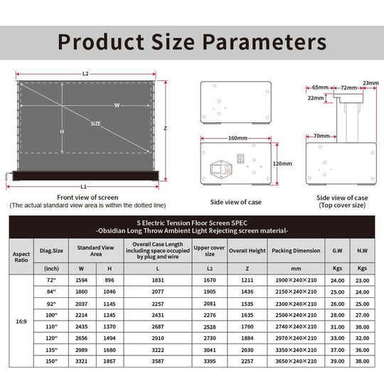 VIVIDSTORM S 3D ALR Motorized Tension Floor Rising 3D Obsidian Long Throw ALR(high gain) Projector screen - VIVIDSTORM
