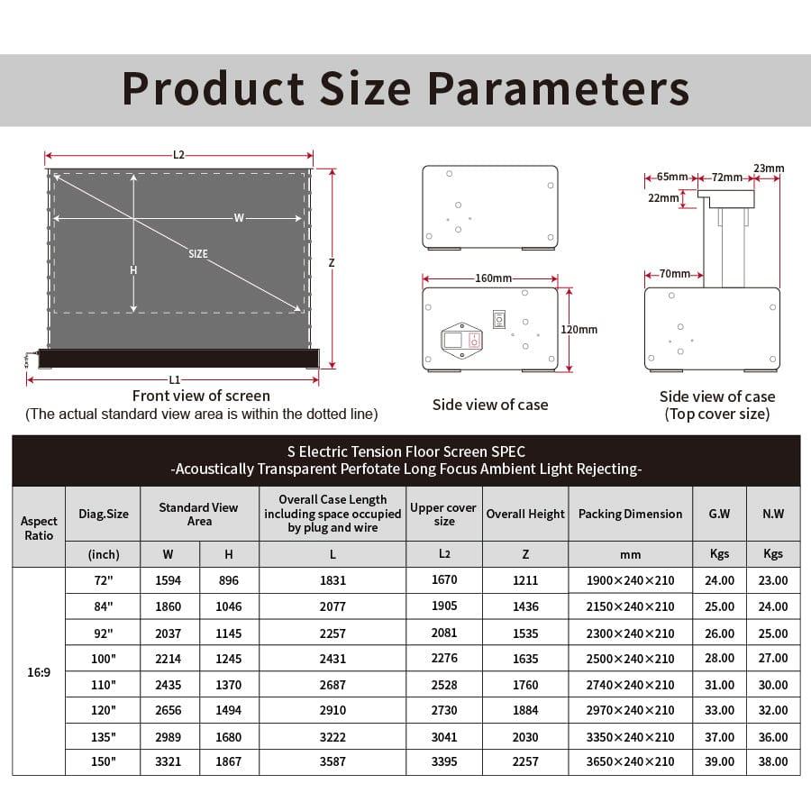 VIVIDSTORM S ALR P Motorized Tension Floor Rising Obsidian Long Throw ALR Perforated Projector screen - VIVIDSTORM