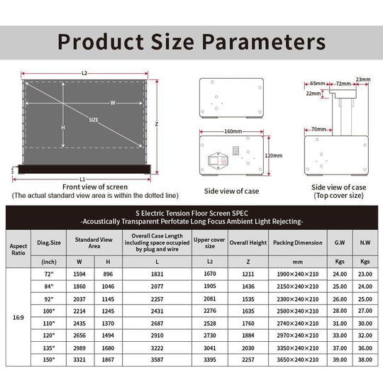 VIVIDSTORM S ALR P Motorized Tension Floor Rising Obsidian Long Throw ALR Perforated Projector screen - VIVIDSTORM