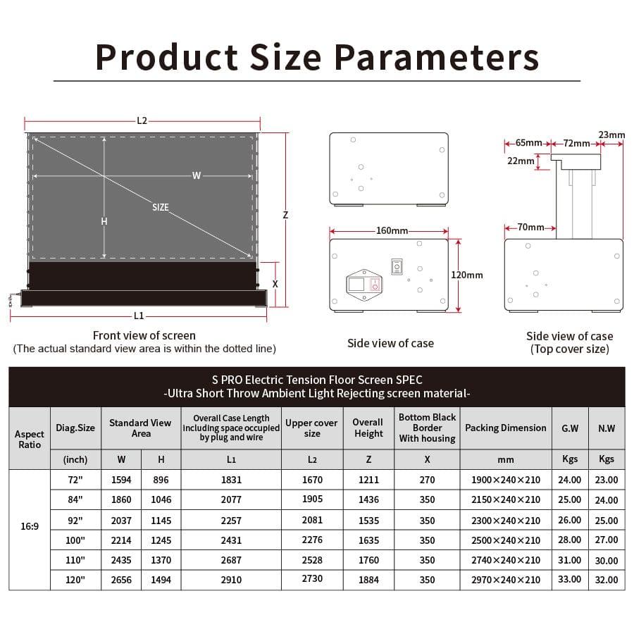 VIVIDSTORM S PRO Motorized Tension Floor Rising UST ALR Projector Screen - VIVIDSTORM