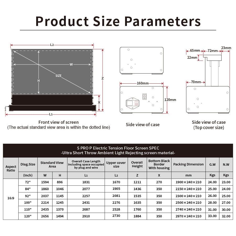 VIVID STORM SINCE 2004 Projection screen S PRO P Electric Tension Floor Screen With Ultra short Throw Ambient Light Rejecting  【For UST Laser Projector】（Sound Perforated Acoustic Transparent）