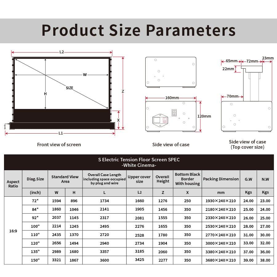 VIVIDSTORM S White Cinema Motorized Tension Floor Rising Projector screen - VIVIDSTORM