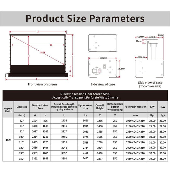 VIVIDSTORM S White Cinema Perforated Motorized Tension Floor Rising Projector screen - VIVIDSTORM