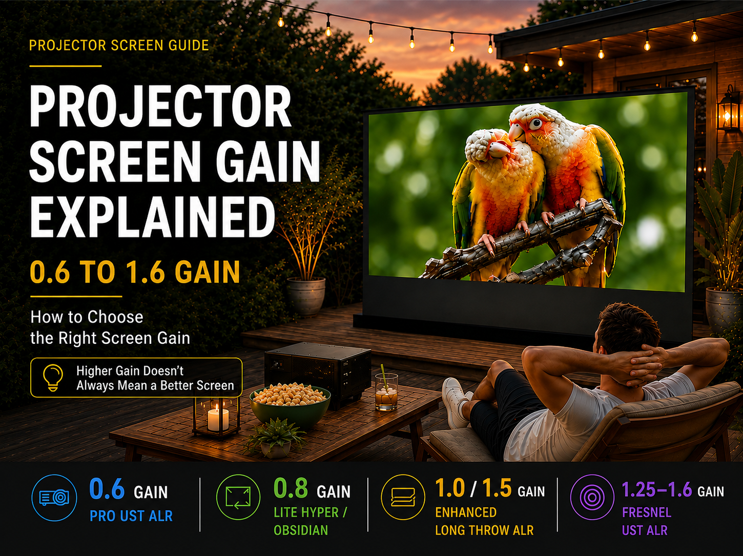Projector Screen Gain Explained: 0.6 to 1.6 — How to Choose the Right Gain