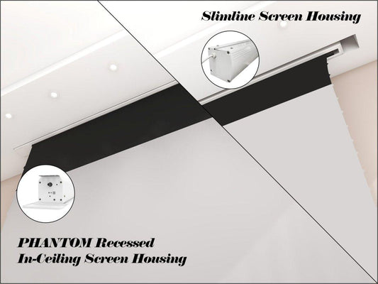 The difference housing between the Slimline Screen and PHANTOM Recessed In-Ceiling Screen - VIVIDSTORM