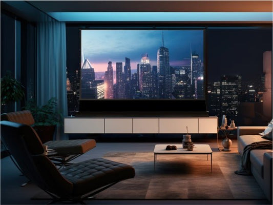 Formovie Theater ALPD4.0 UST Projector, Vivid Storm 120" ALR Screen, In a Dolby Atmos System 9.1.4 - VIVIDSTORM
