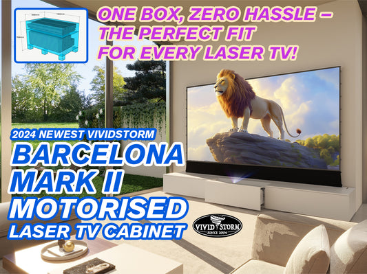 Meet the VIVIDSTORM 2024 Motorised Laser TV Cabinet Barcelona Mark II: Your New Home Theater Game-Changer!