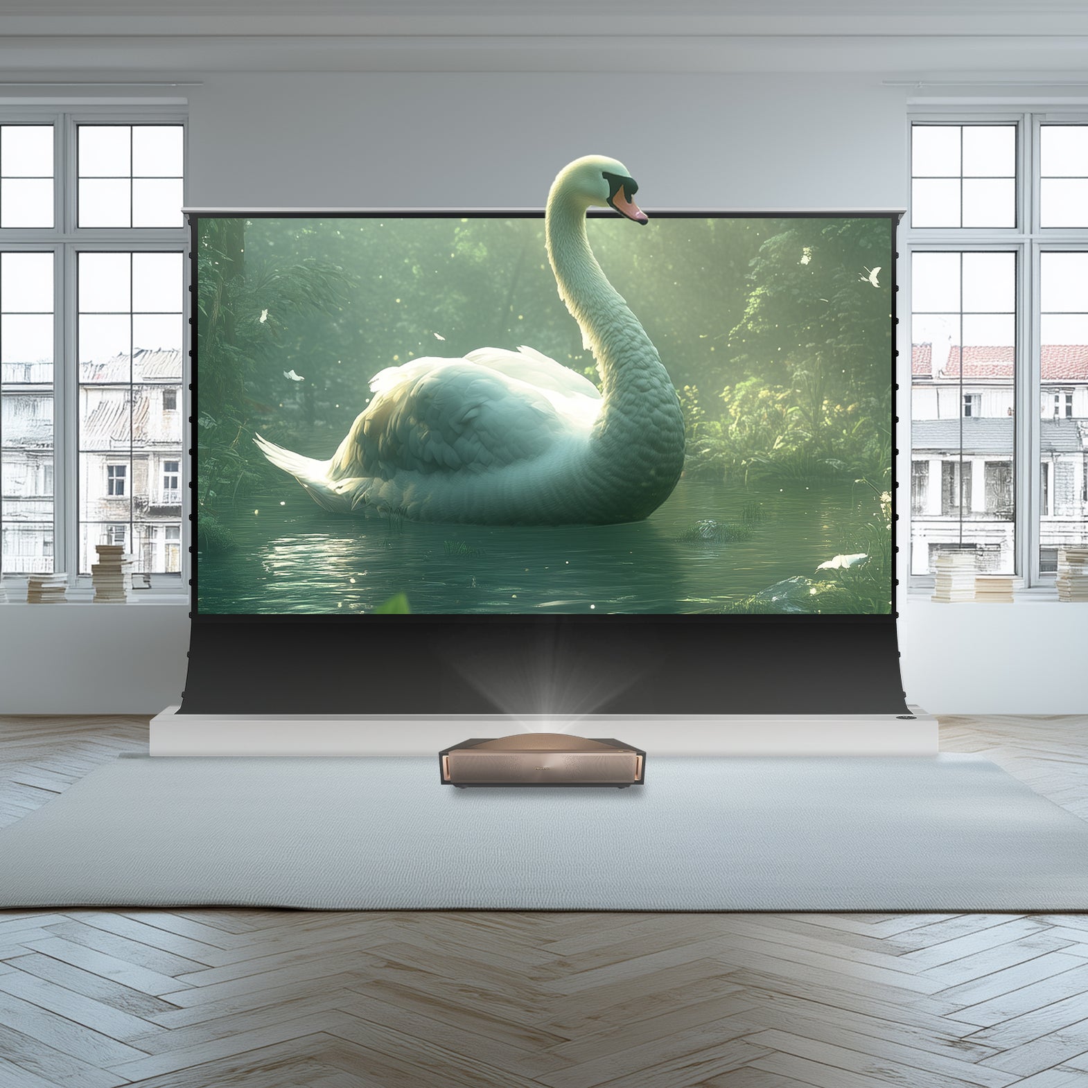 BUNDLE Hisense L9Q Triple Laser Ultra Short Throw Projector&VIVIDSTORM S PRO Electric Tension Floor Screen