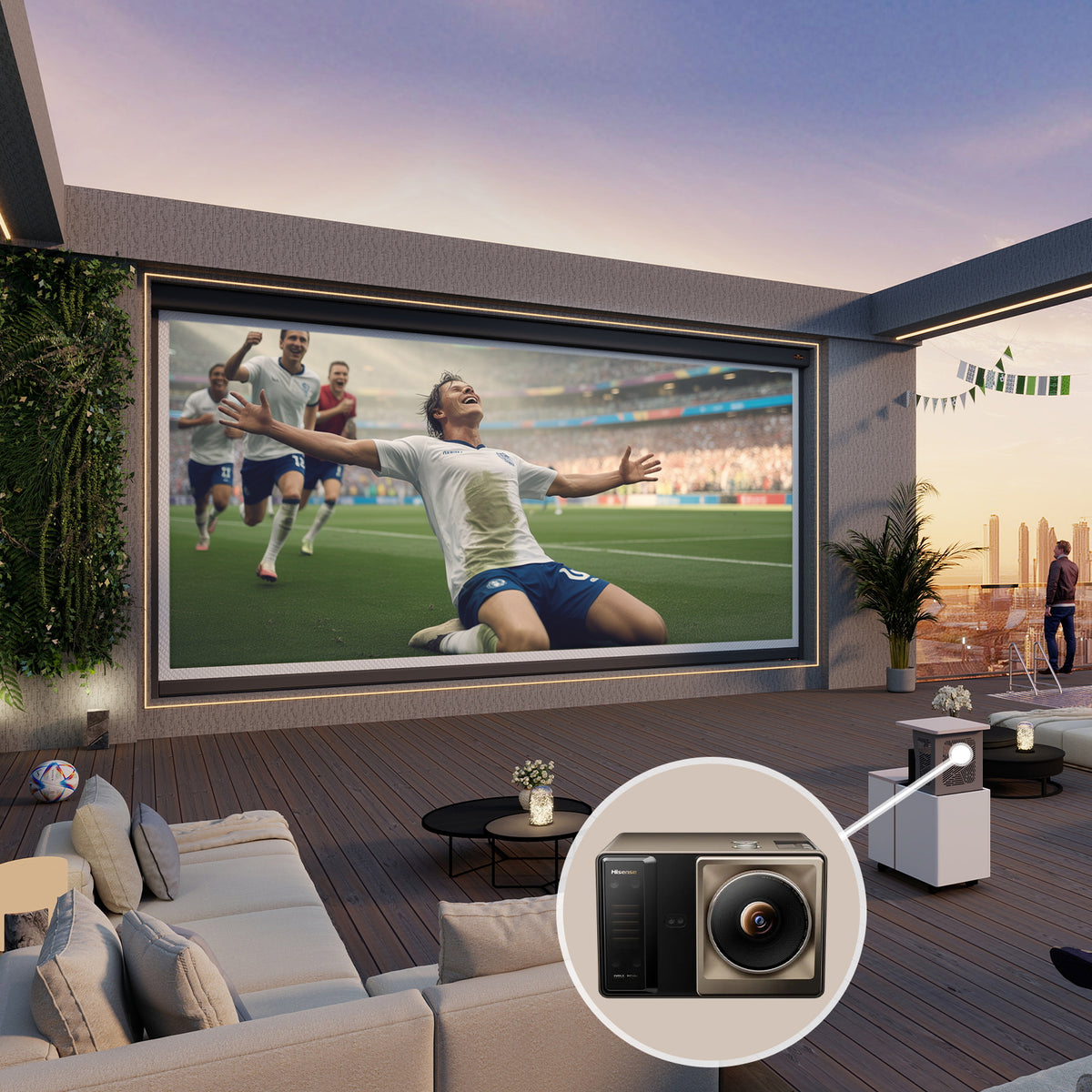 PAKET Hisense XR10 Beamer & VIVIDSTORM DuraPlus Wetterfeste motorisierte Outdoor-Leinwand