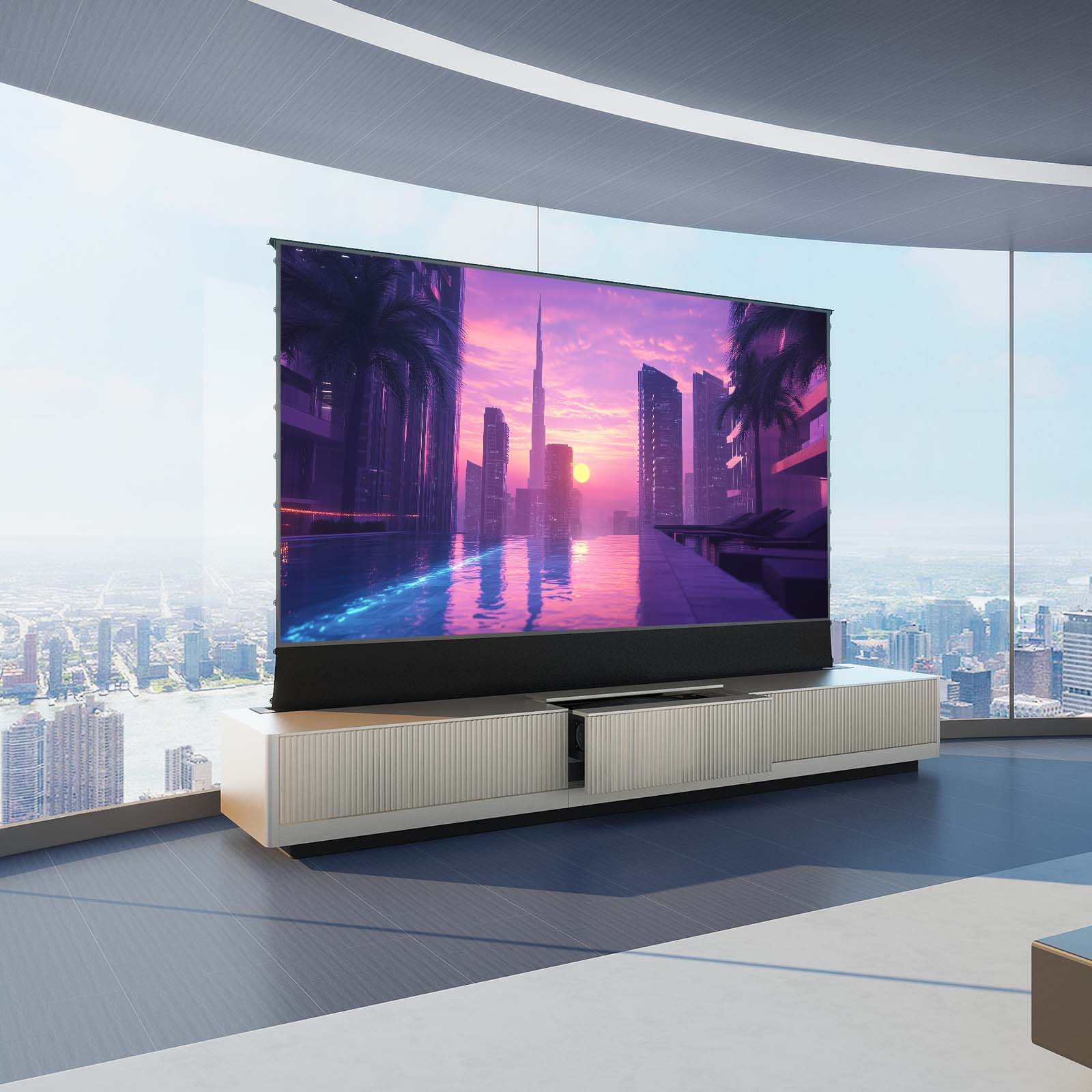 VIVIDSTORM Bundle-Projector&Screen&VIVIDSTORM Motorized Laser TV Cabinet Geneva