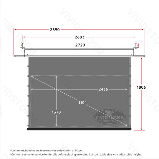 Écran de projection motorisé à longue portée VIVIDSTORM PHANTOM, encastrable au plafond, tension Obsidian ALR 