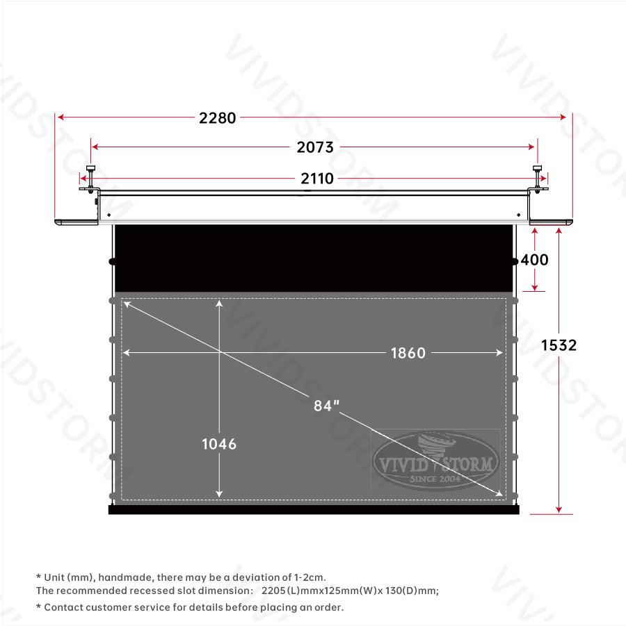 VIVIDSTORM PHANTOM Recessed In-Ceiling Motorized Tension UST ALR Projector screen