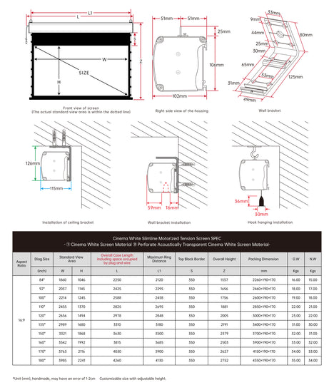 Écran de projection motorisé mince perforé blanc VIVIDSTORM Cinema 