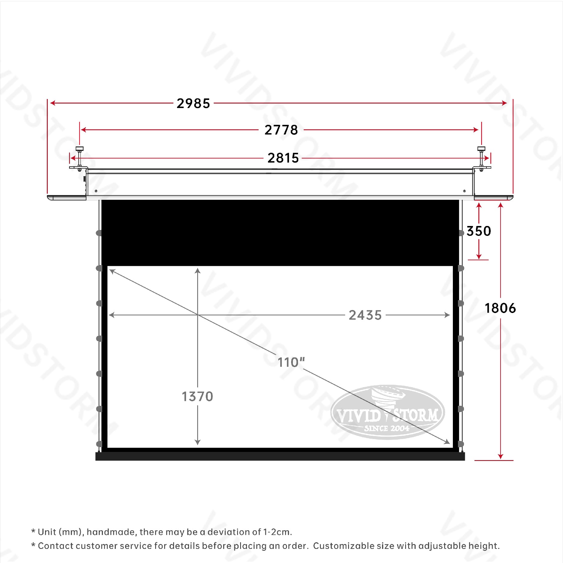VIVIDSTORM PHANTOM Recessed In-Ceiling Motorized Tension White Cinema Projector screen