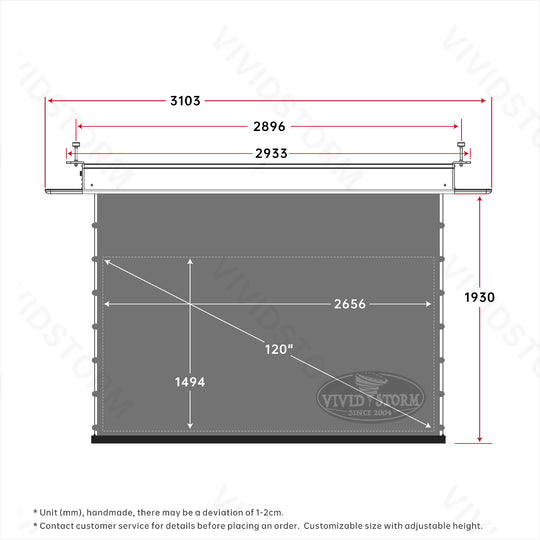 Écran de projection motorisé à longue portée VIVIDSTORM PHANTOM, encastrable au plafond, tension Obsidian ALR 