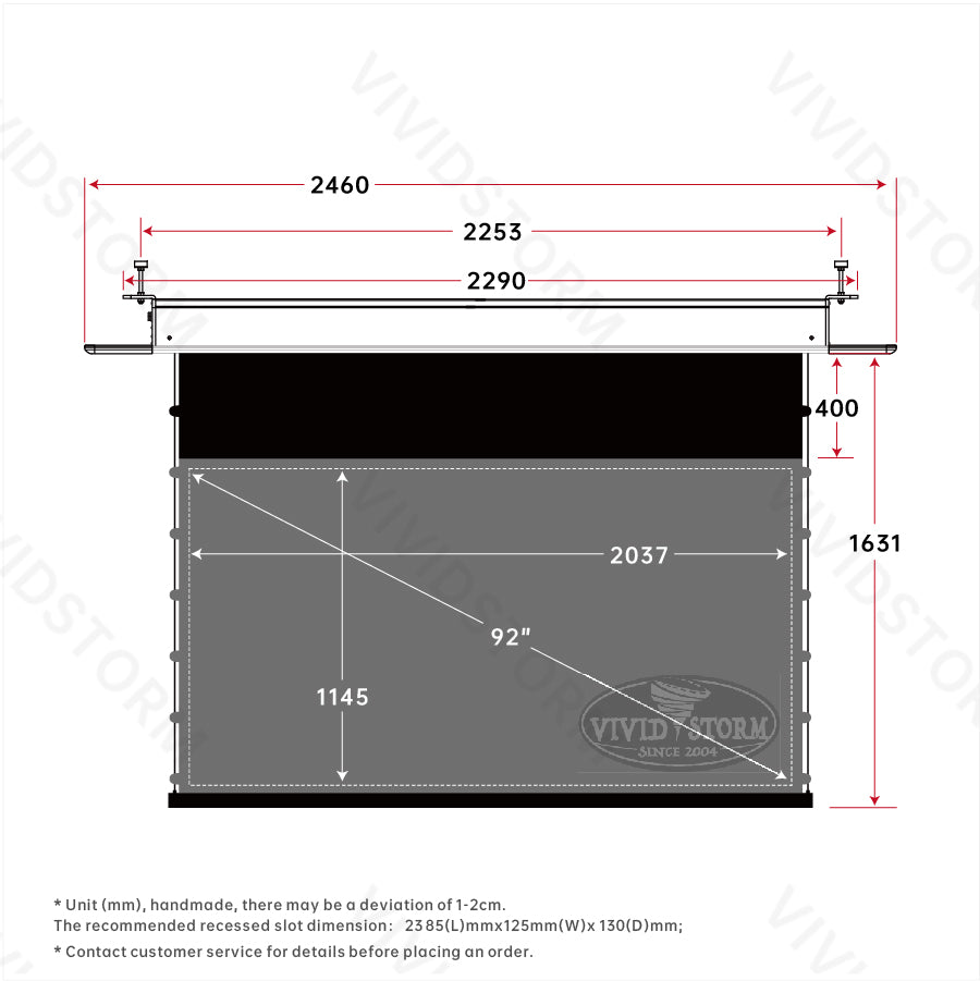 VIVIDSTORM PHANTOM Recessed In-Ceiling Motorized Tension UST ALR Projector screen
