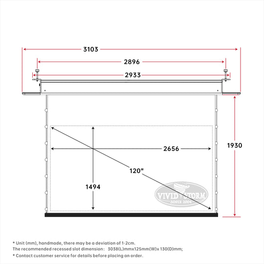 Écran de projection motorisé blanc à tension encastré au plafond VIVIDSTORM PHANTOM 