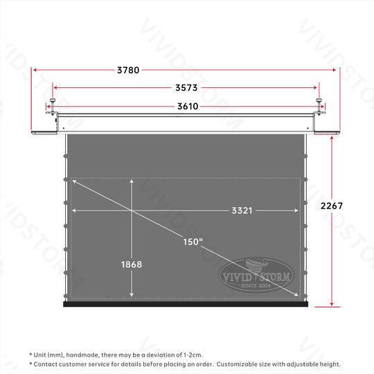Écran de projection motorisé à longue portée VIVIDSTORM PHANTOM, encastrable au plafond, tension Obsidian ALR 