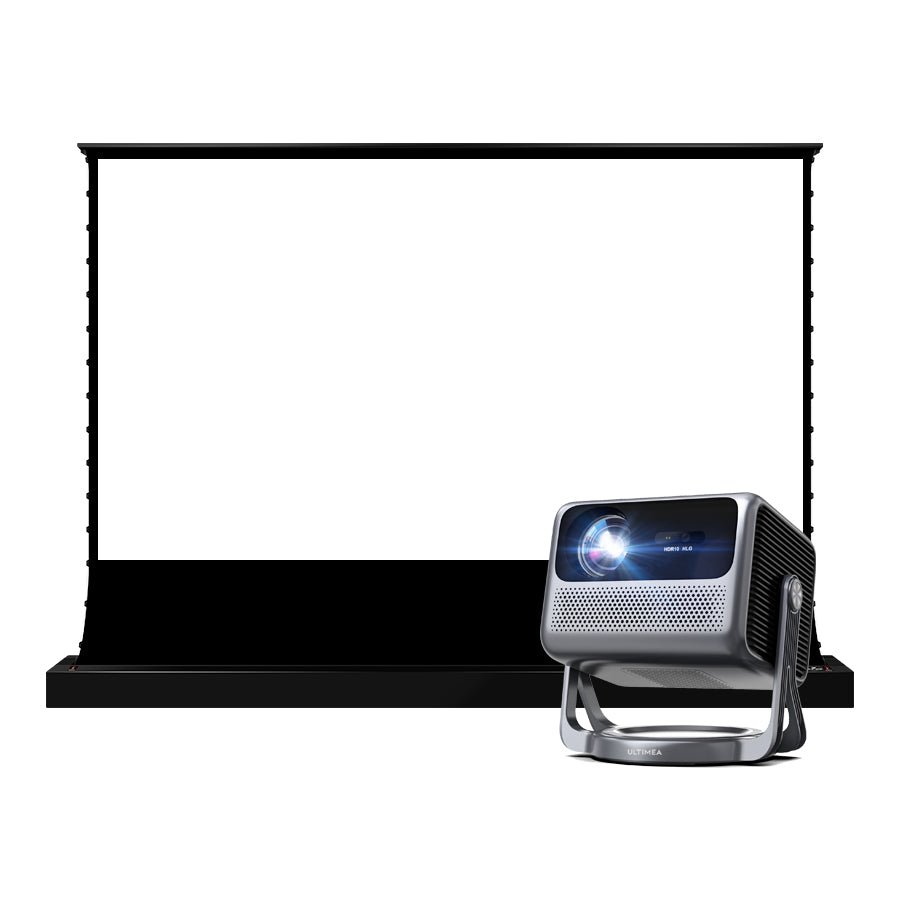 Ultimea Nova C40 Projector & VIVIDSTORM S White Cinema Motorized Tension Floor Rising Projector Screen - VIVIDSTORM