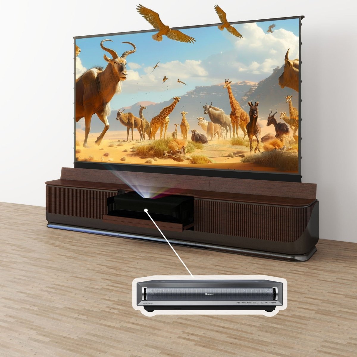 VIVIDSTORM Bundle - Projector&Screen&Motorised Laser TV Cabinet DUNE - VIVIDSTORM