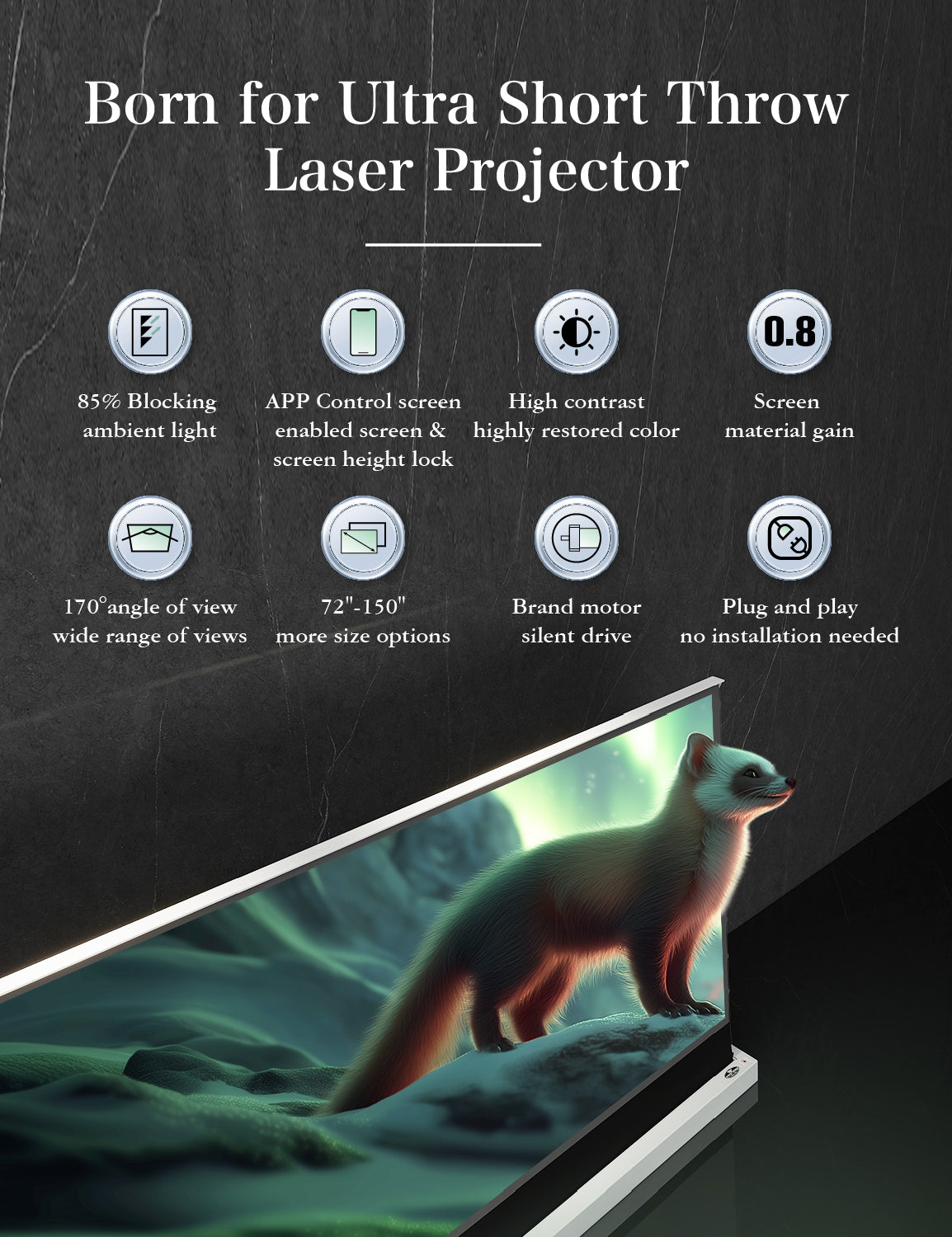 VIVIDSTORM S Lite Hyper Motorized Tension Floor Rising Lenticular ALR Projector Screen