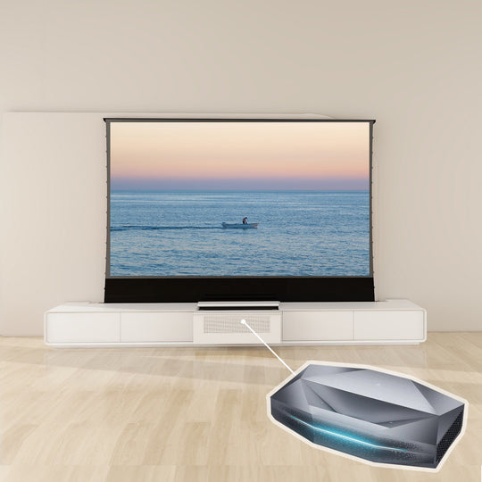 VIVIDSTORM Bundle Projector&Screen&Motorised Laser TV Cabinet Copenhagen