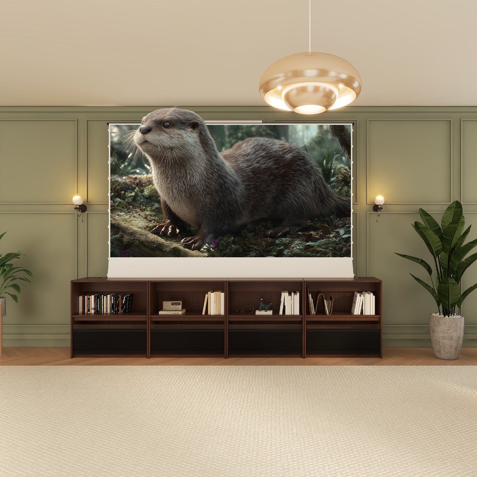 Bundle VIVIDSTORM Nexus Motorized Projector Screen Integrated Shelving Unit & S White Cinema/S ALR Motorized Tension Floor Rising Projector screen