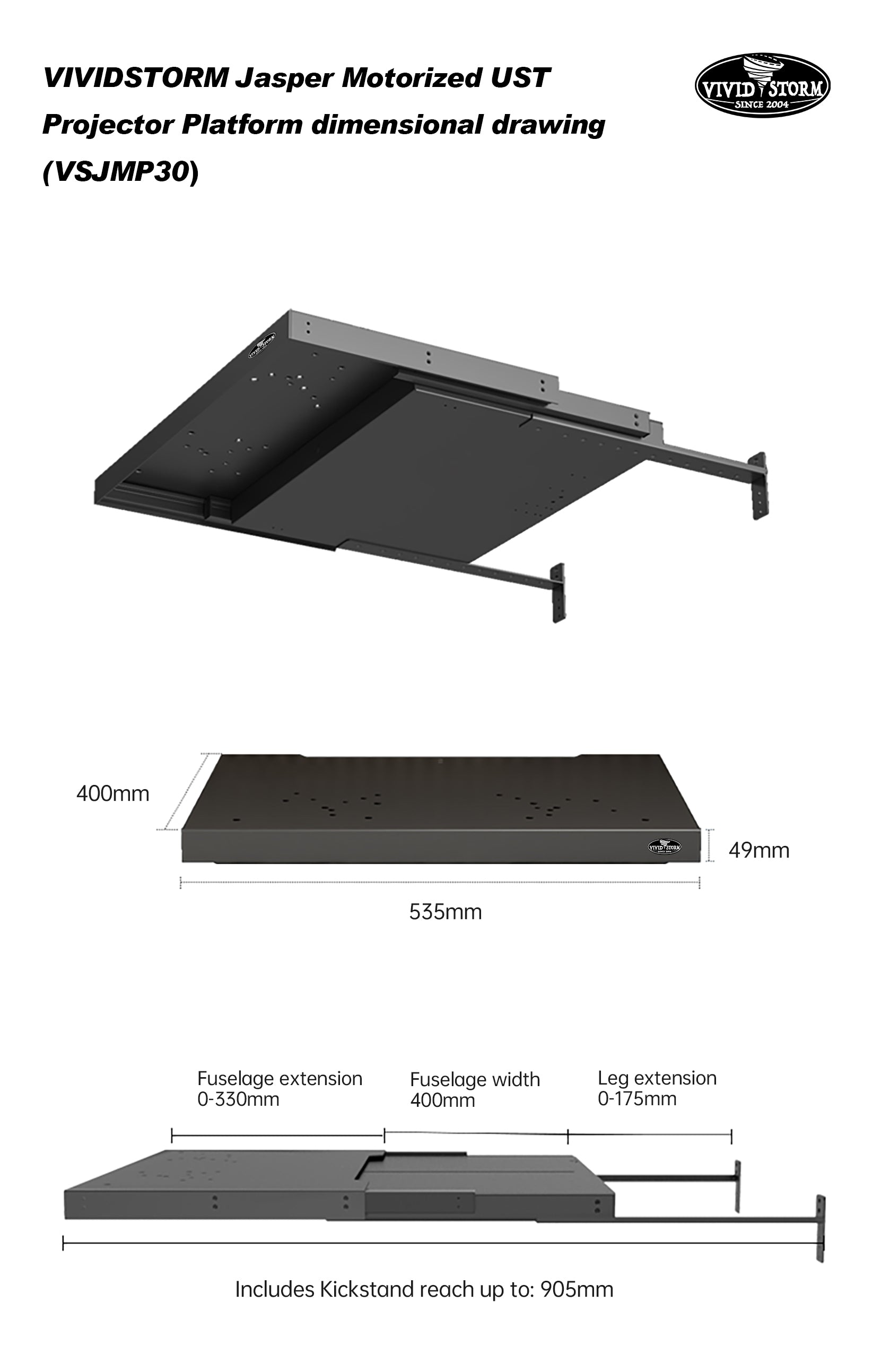 Vividstorm Jasper Motorised UST projector Platform