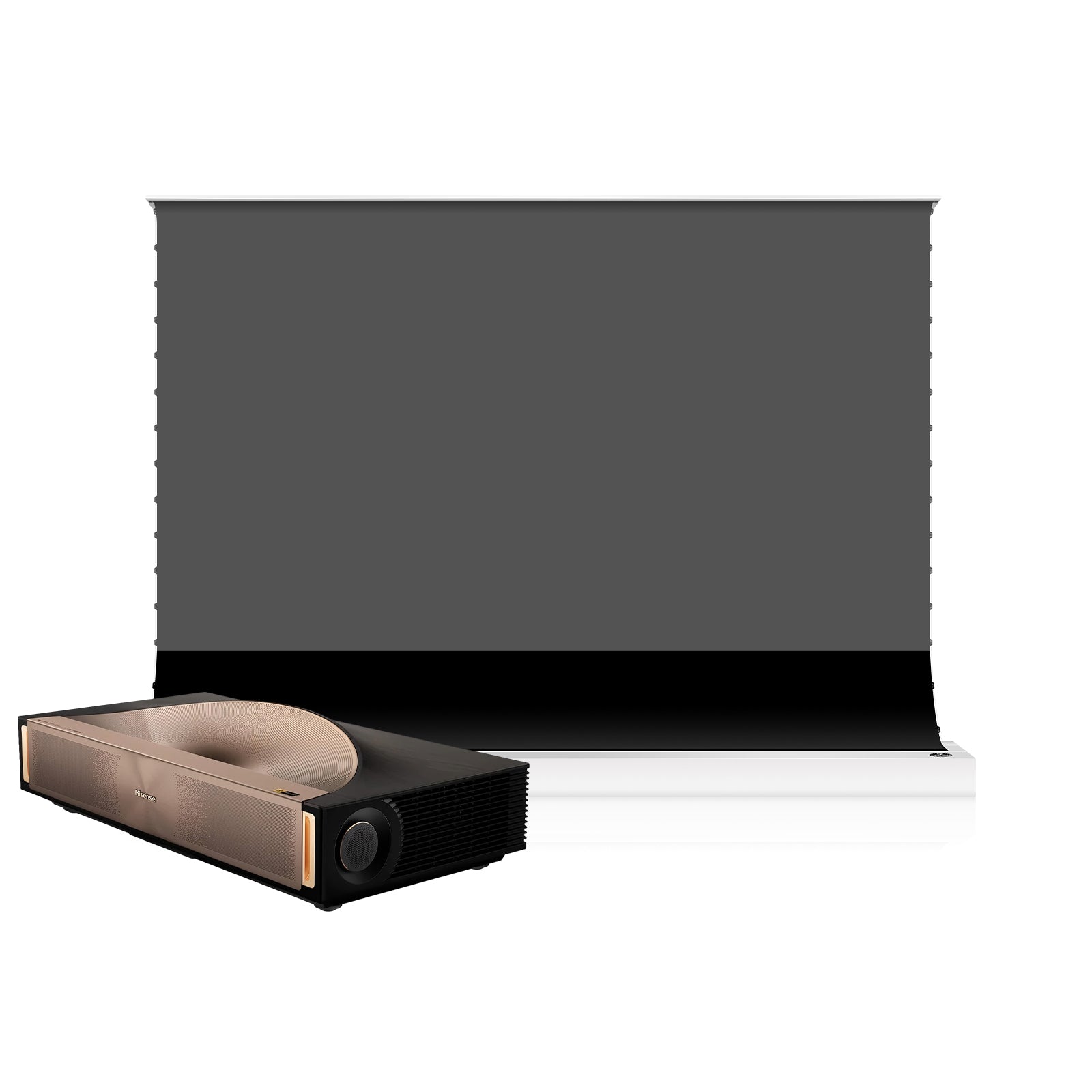 BUNDLE Hisense L9Q Triple Laser Ultra Short Throw Projector & VIVIDSTORM S Lite Hyper Motorized Tension Floor Rising Lenticular ALR Projector Screen