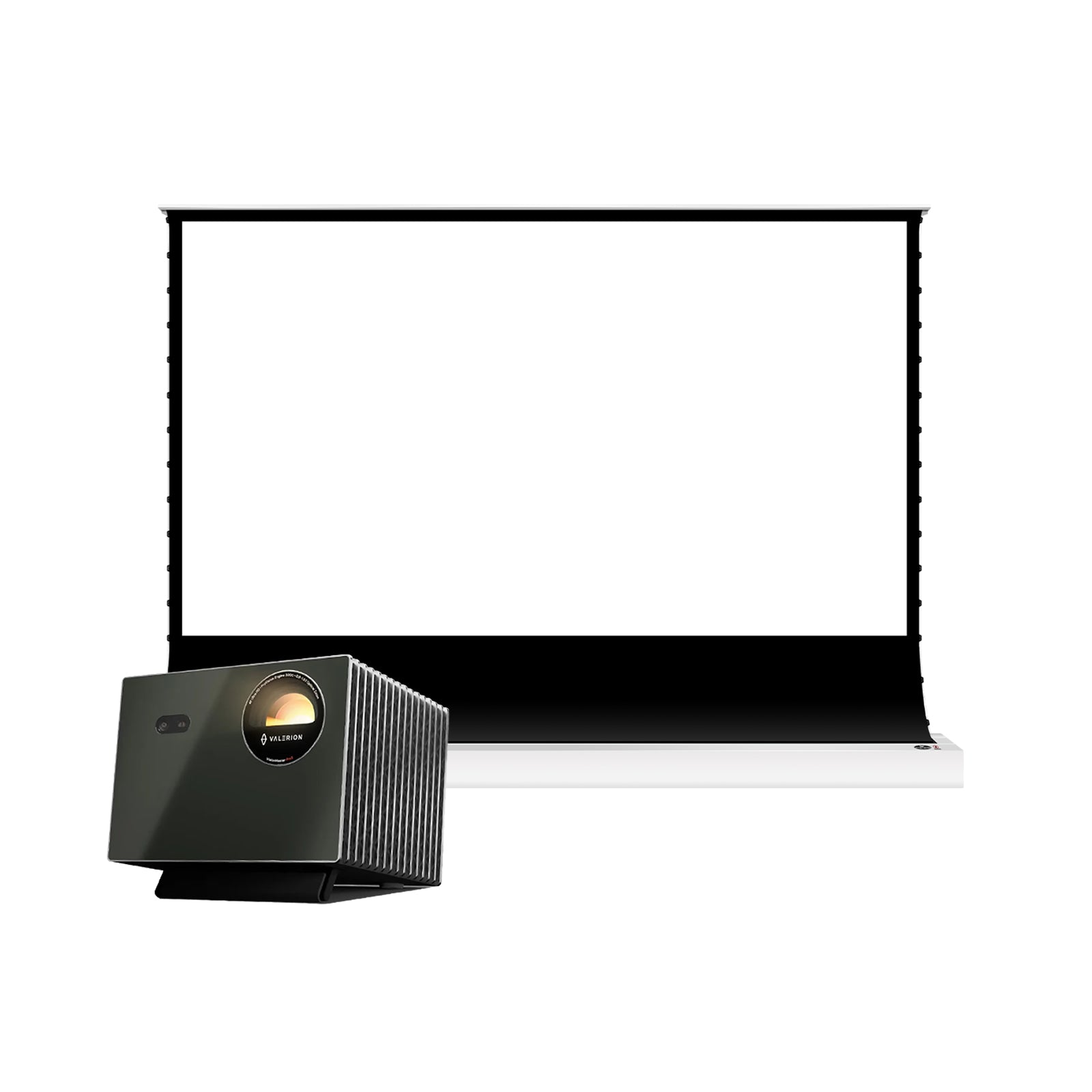 BUNDLE Valerion VisionMaster Max Projector & VIVIDSTORM S White Cinema Motorized Tension Floor Rising Projector Screen