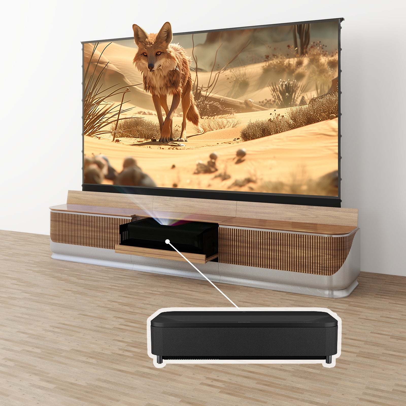 VIVIDSTORM Bundle-Projector&Screen&2024 New Fully Concealed Premium Motorized Laser TV Cabinet DUNE-Limited Edition