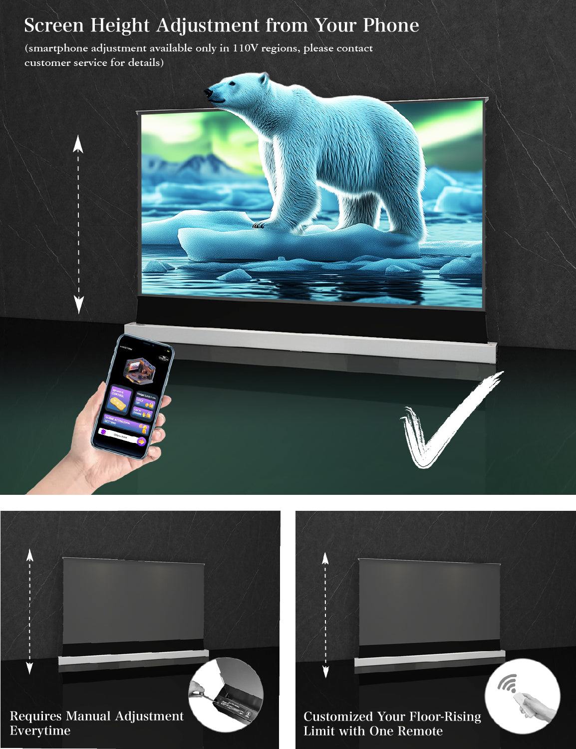 VIVIDSTORM S Lite Hyper Motorized Tension Floor Rising Lenticular ALR Projector Screen