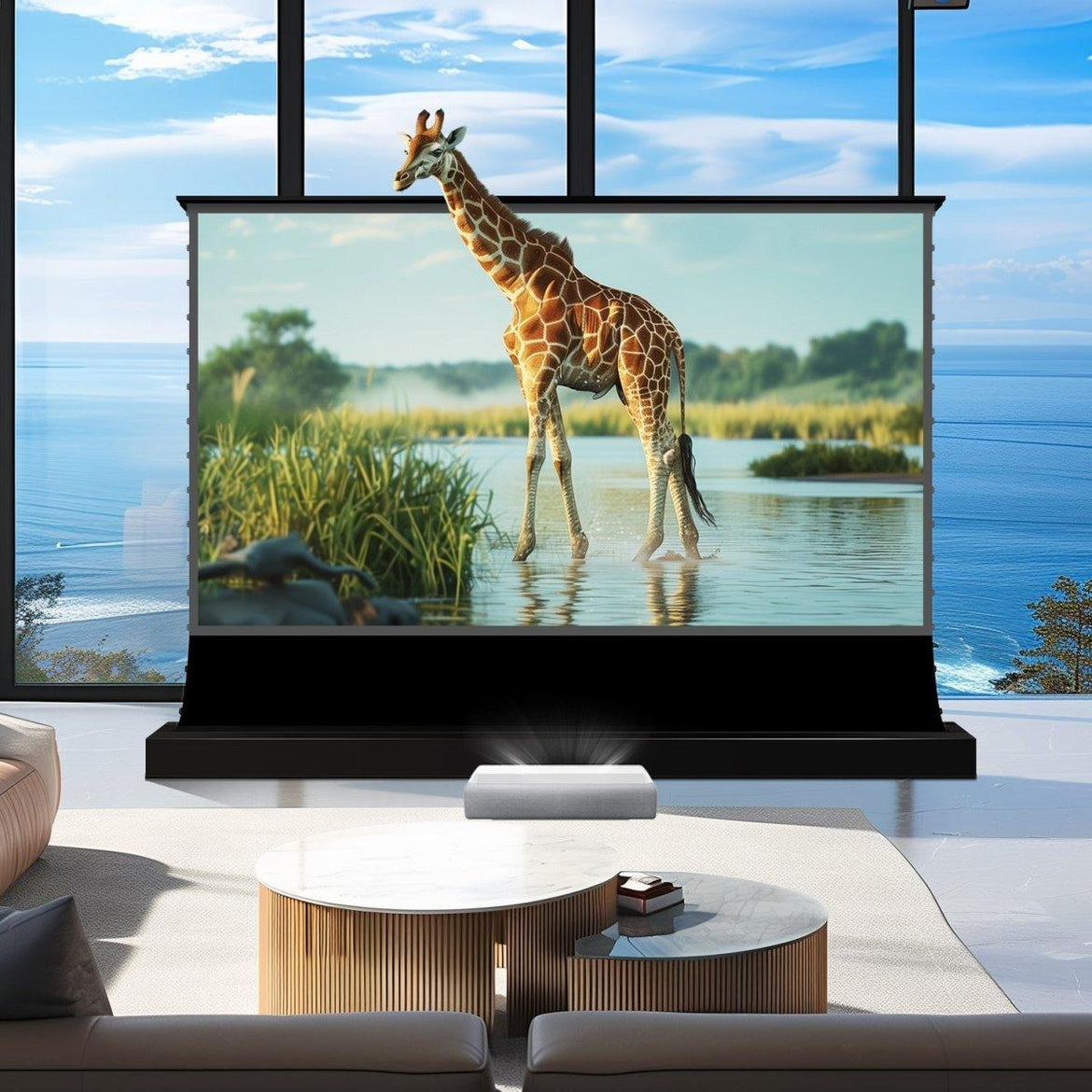 Ella BUNDLE Samsung Premiere LPU9D Projector &VIVIDSTORM S PRO Electric Tension Floor Screen