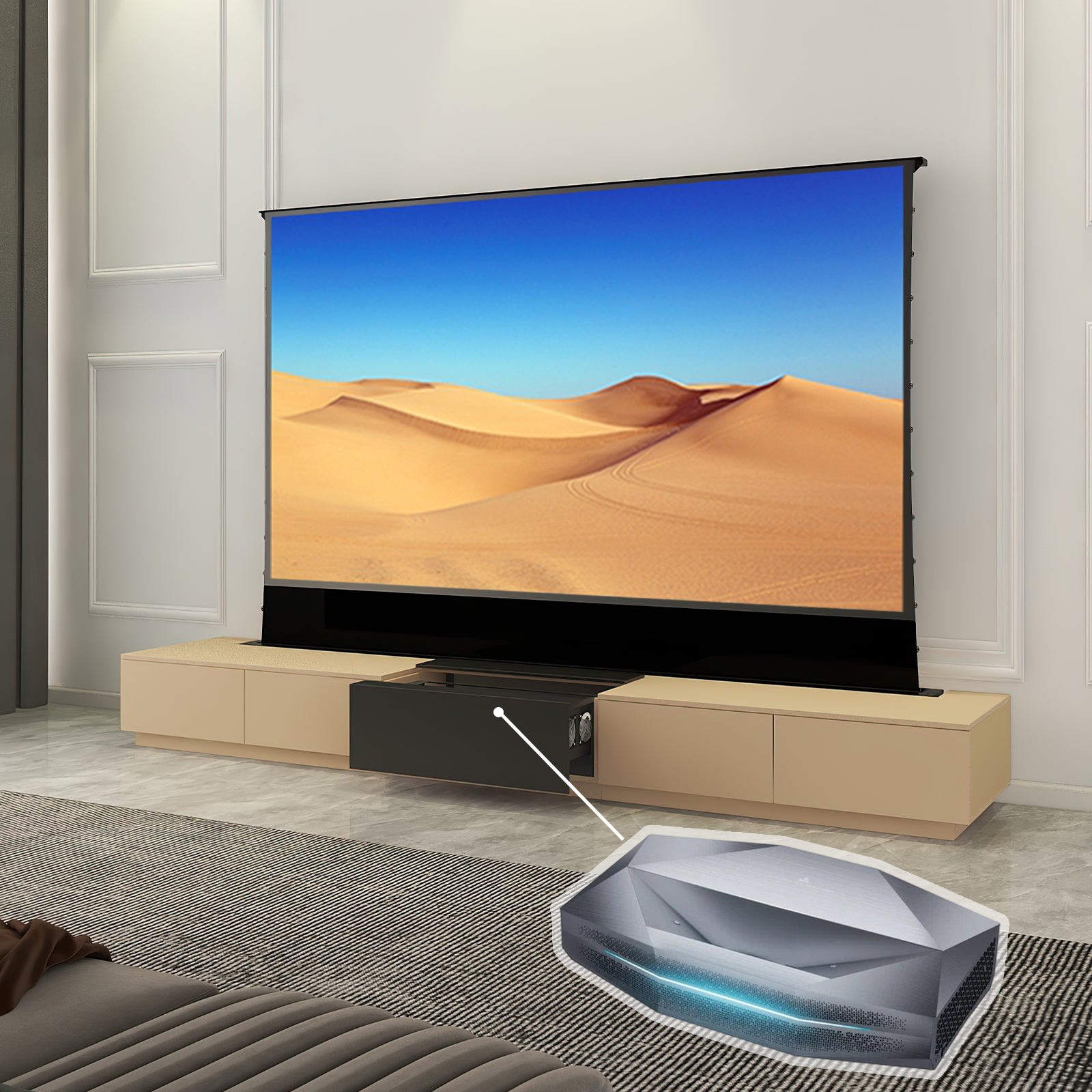 VIVIDSTORM Bundle-Projector&Screen&Motorised Laser TV Cabinet Monte Carlo