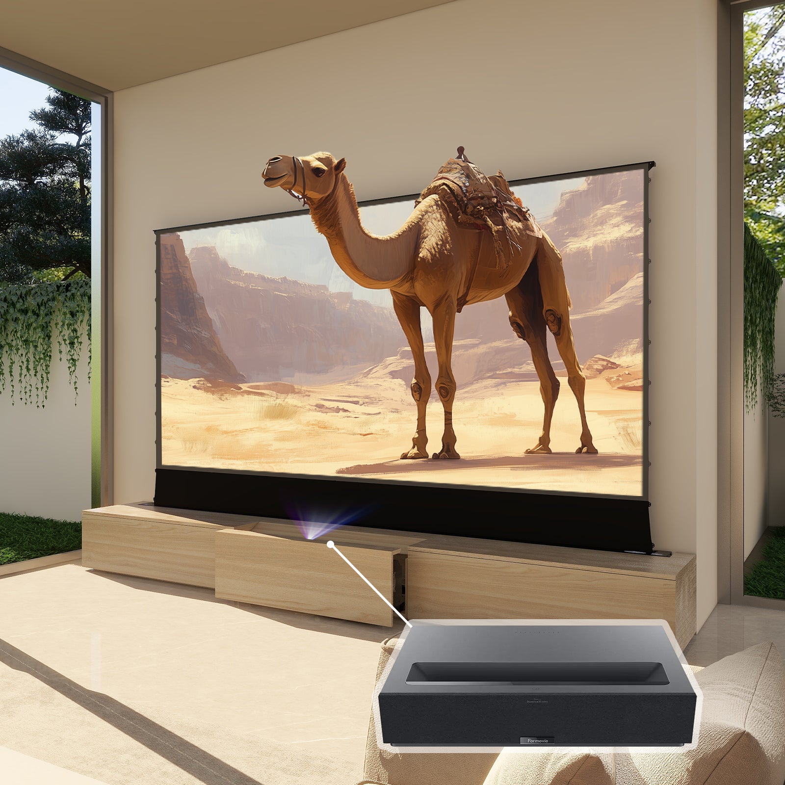 VIVIDSTORM Bundle-Projector&Screen&2024 New VIVIDSTORM Motorised Laser TV Cabinet Barcelona Mark II