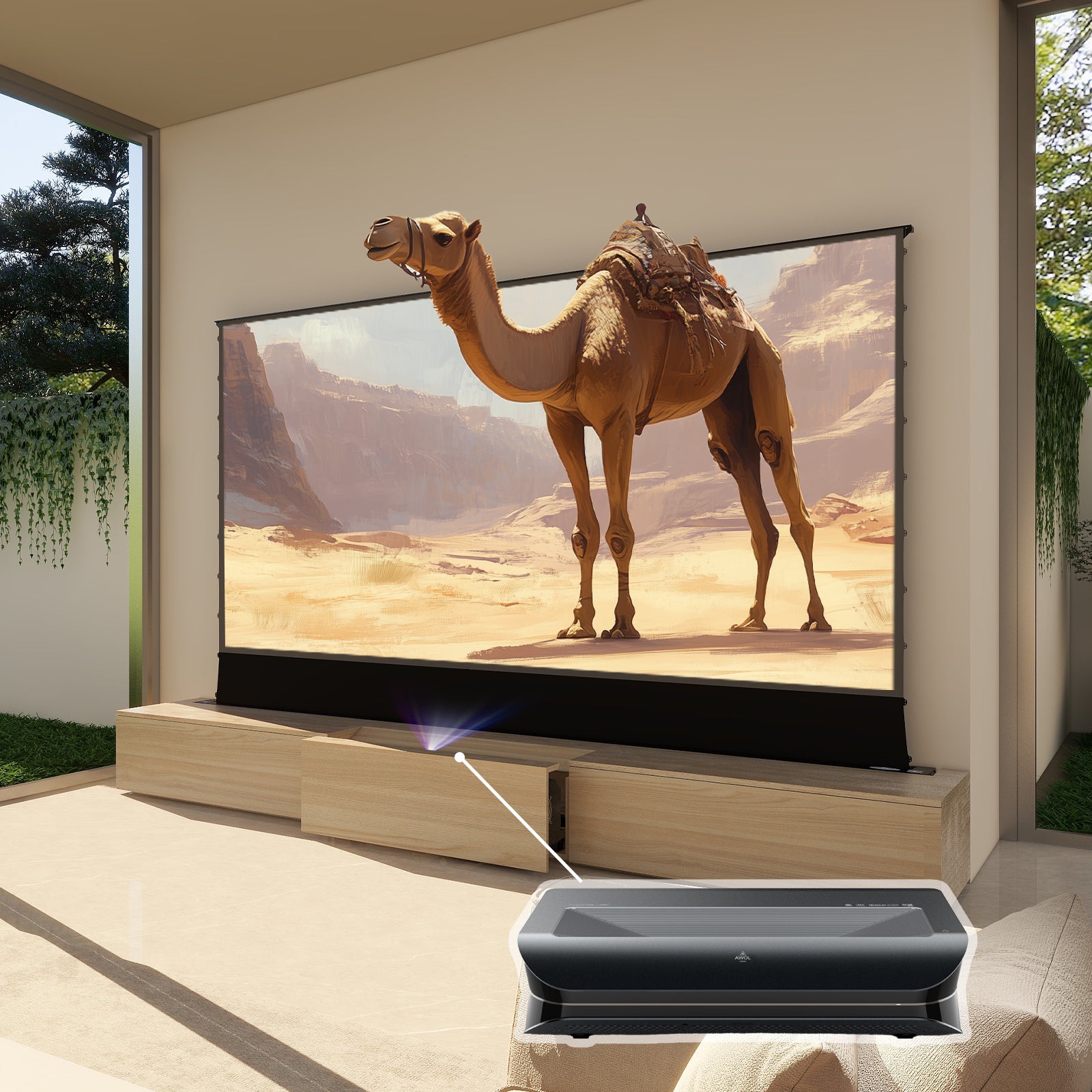 VIVIDSTORM Bundle-Projector&Screen&2024 New VIVIDSTORM Motorised Laser TV Cabinet Barcelona Mark II