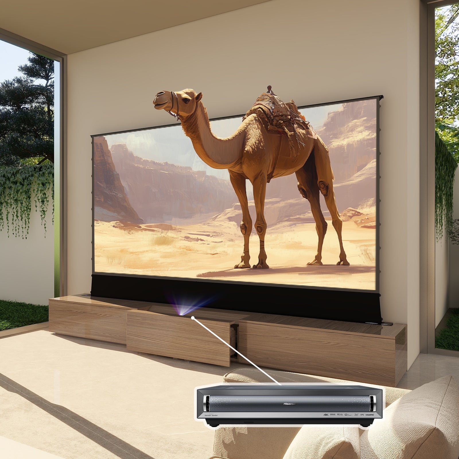 VIVIDSTORM Bundle-Projector&Screen&2024 New VIVIDSTORM Motorised Laser TV Cabinet Barcelona Mark II