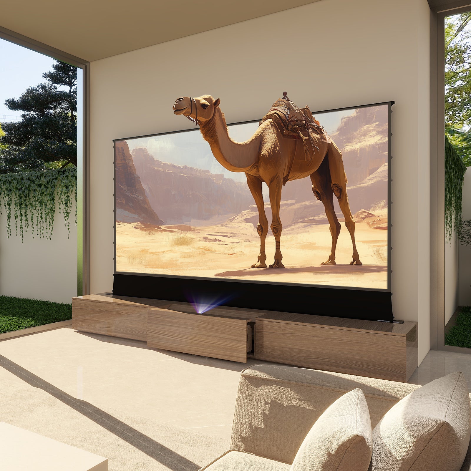 VIVIDSTORM Bundle-Projector&Screen&2024 New VIVIDSTORM Motorised Laser TV Cabinet Barcelona Mark II