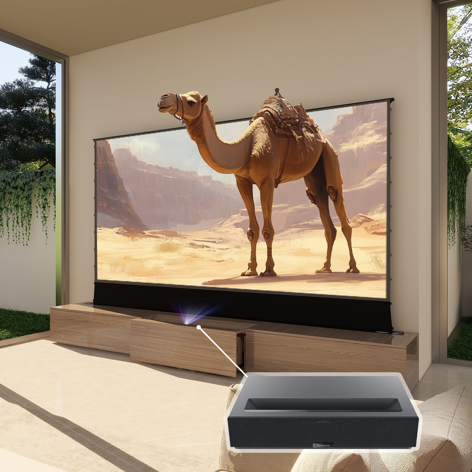 VIVIDSTORM Bundle-Projector&Screen&2024 New VIVIDSTORM Motorised Laser TV Cabinet Barcelona Mark II