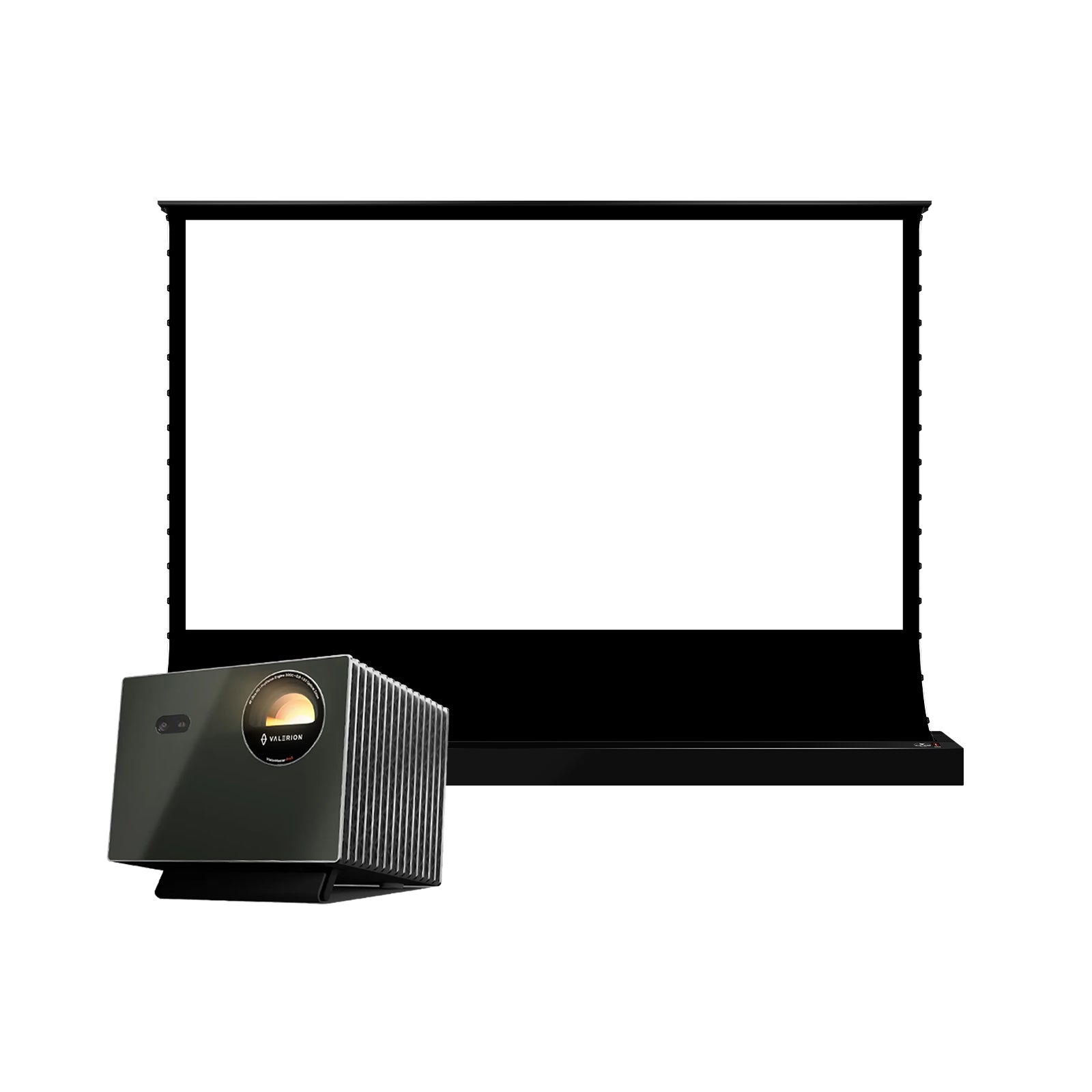 BUNDLE Valerion VisionMaster Max Projector & VIVIDSTORM S White Cinema Motorized Tension Floor Rising Projector Screen