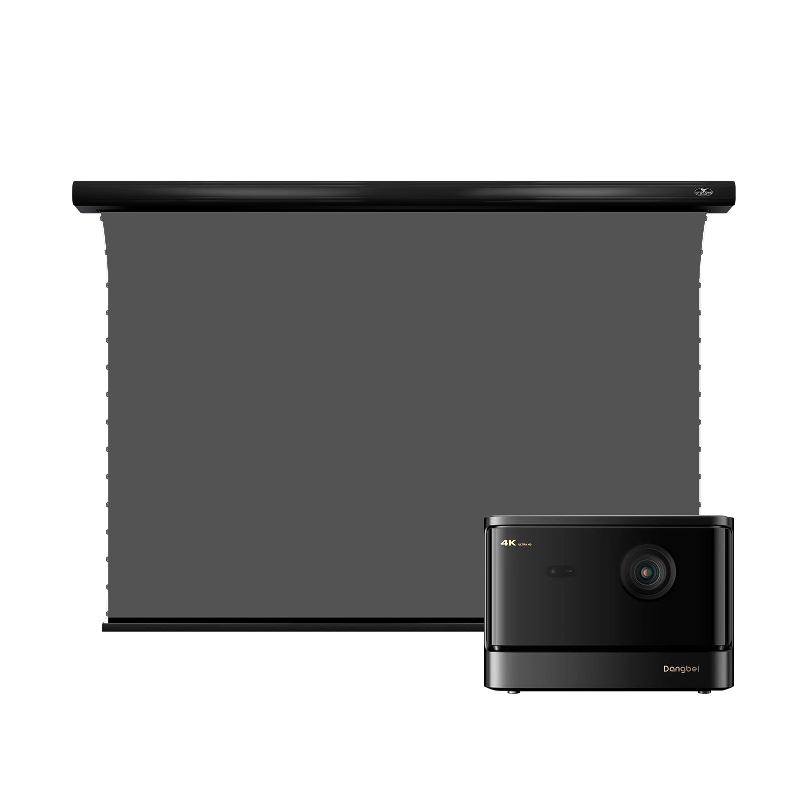Projecteur laser 4K Dangbei DBOX02 (Mars pro2) et écran de projection VIVIDSTORM ALR Slimline motorisé à tension Obsidian à longue portée ALR
