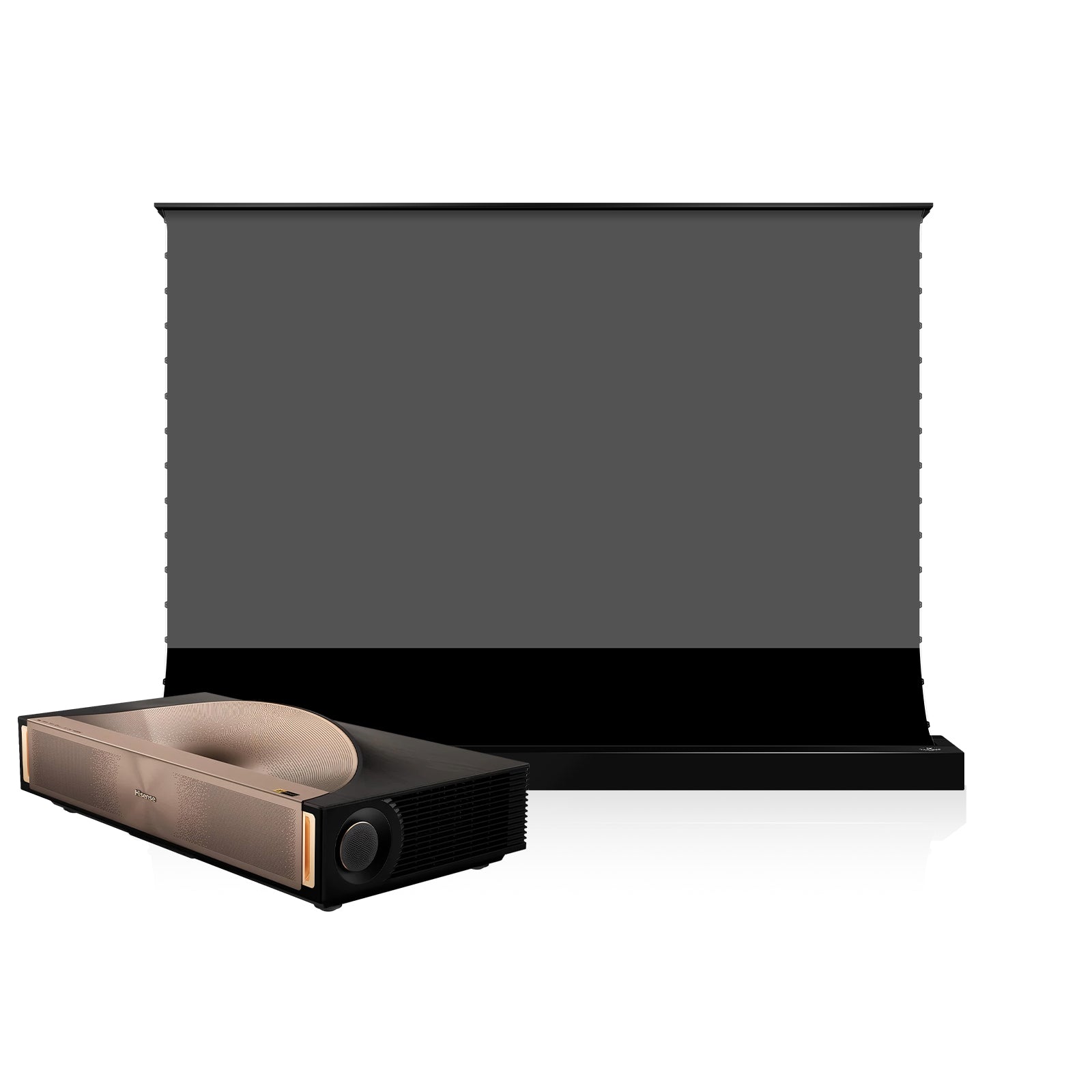 BUNDLE Hisense L9Q Triple Laser Ultra Short Throw Projector & VIVIDSTORM S Lite Hyper Motorized Tension Floor Rising Lenticular ALR Projector Screen