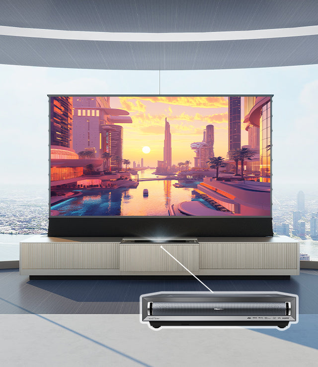 VIVIDSTORM Bundle-Projector&Screen&VIVIDSTORM Motorized Laser TV Cabinet Geneva