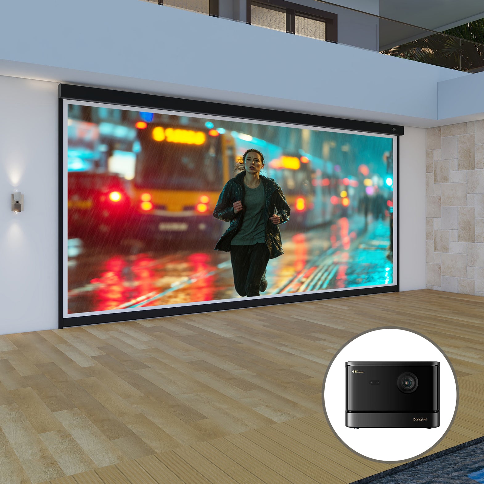 Ella Bundle Dangbei Mars Pro / Dangbei Atom Projector & VIVIDSTORM DuraPlus Weatherproof Motorized Outdoor Projector Screen