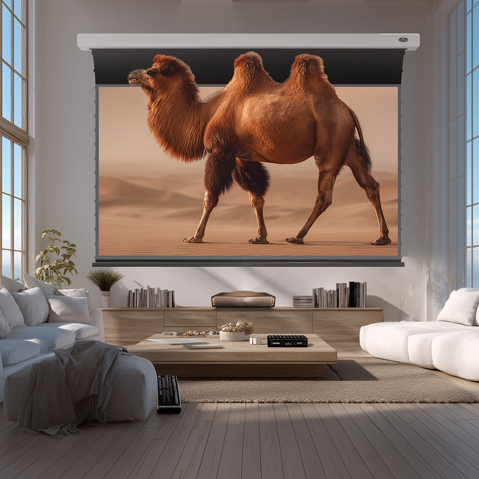 Ella BUNDLE Hisense L9Q Triple Laser Ultra Short Throw Projector & VIVIDSTORM PRO Slimline Motorized Tension UST ALR Projector Screen