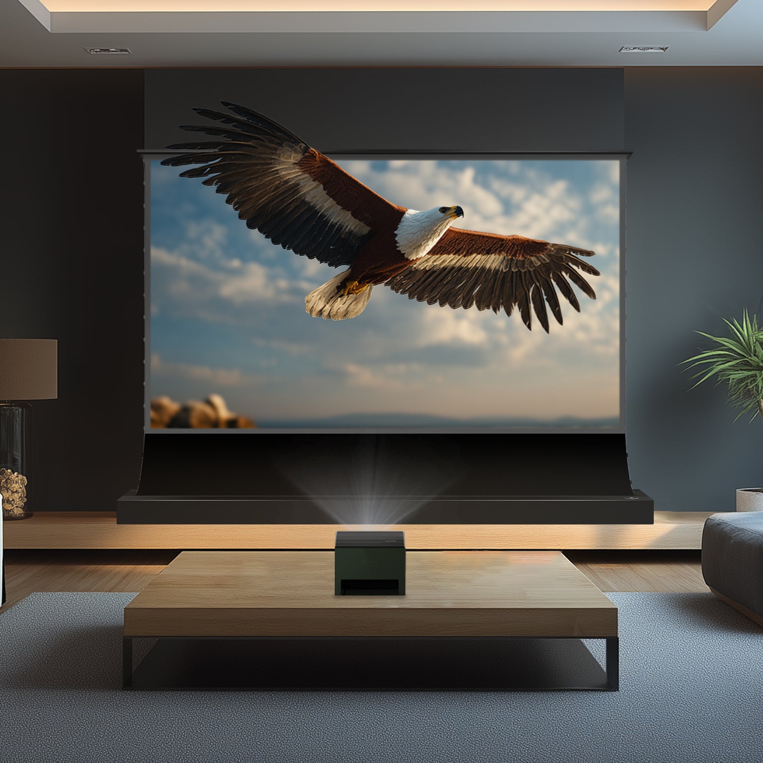 Ella BUNDLE Valerion VisionMaster Pro 2 Projector & VIVIDSTORM S PRO Motorized Tension Floor Rising UST ALR Projector Screen