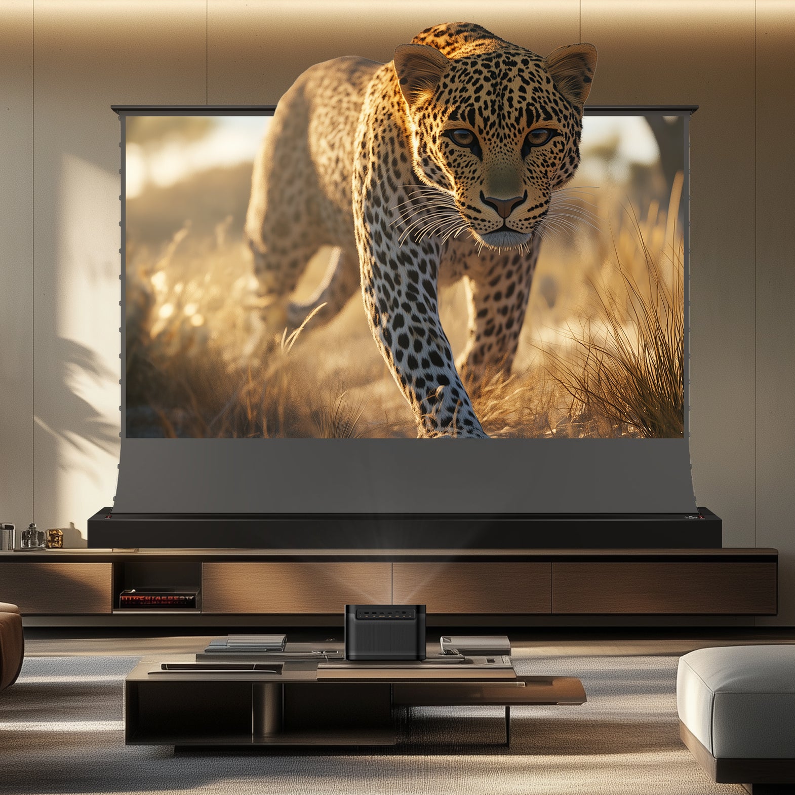 Ella BUNDLE Dangbei DBOX02 (Mars Pro2) 4K Laser Projector & VIVIDSTORM S ALR Motorized Tension Floor Rising Obsidian Long Throw ALR Projector Scr