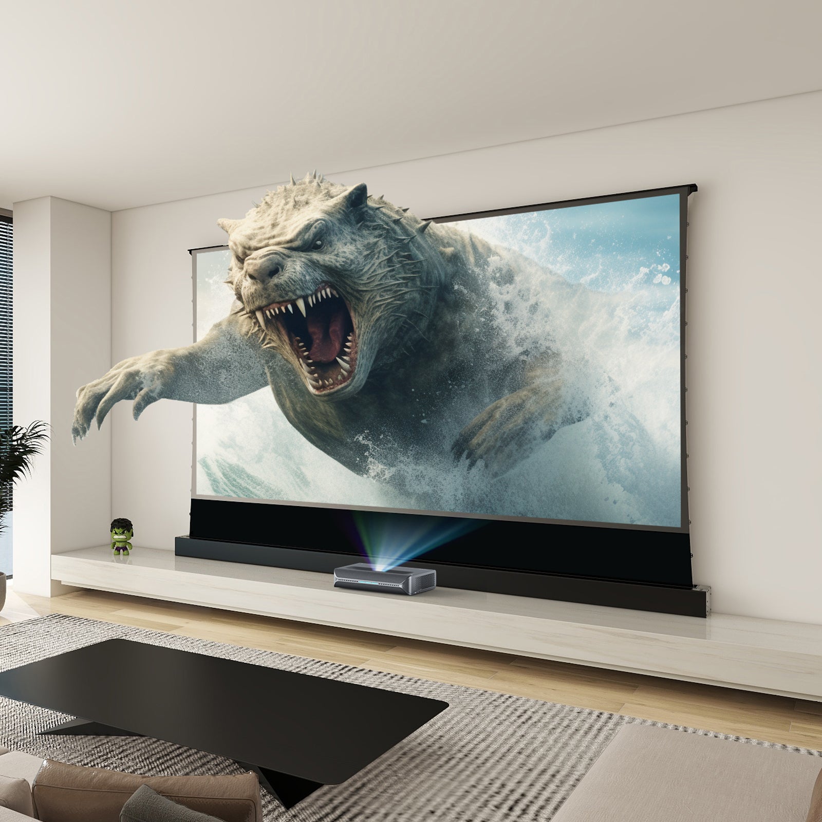 NexiGo Aurora Pro MKII UST Tri-Color Laser Projector & VIVIDSTORM S PRO Motorized Tension Floor Rising UST ALR Projector Screen